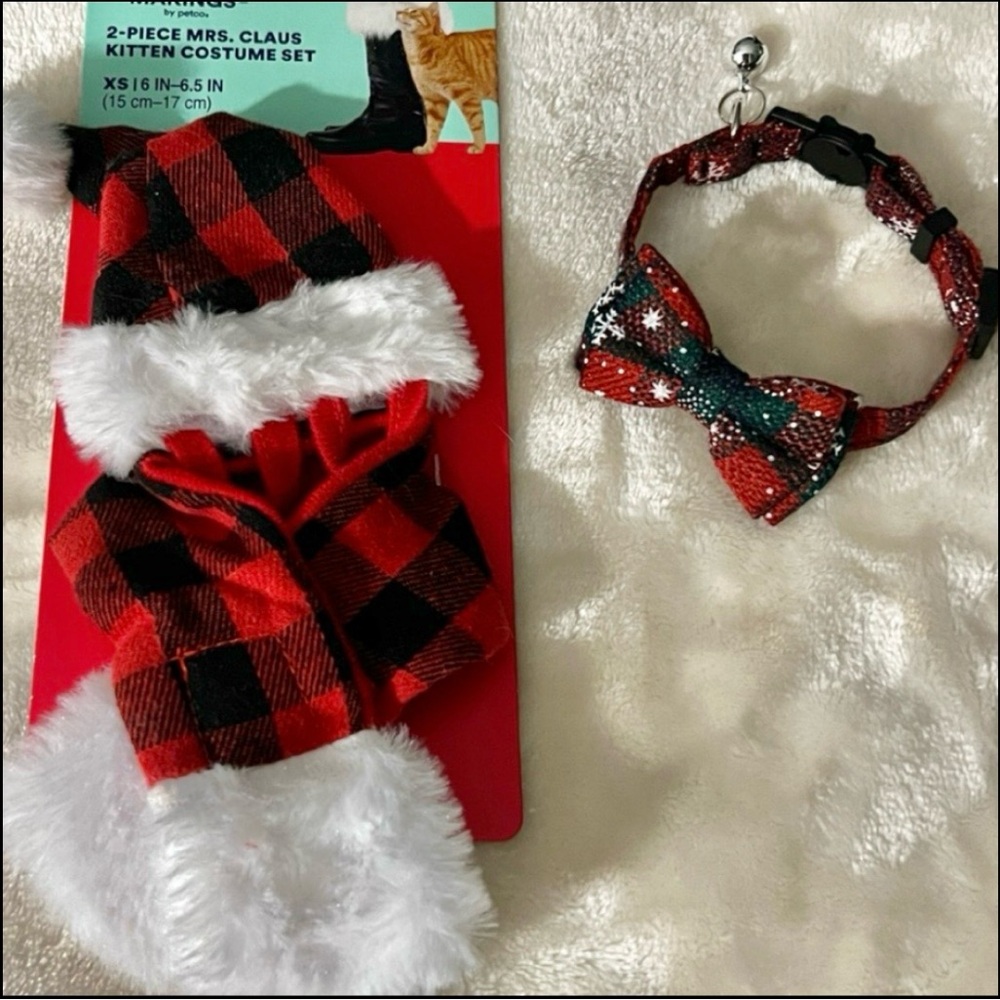 NWT 🐈‍⬛🎄BUNDLE: CHRISTMAS ADJUSTABLE CAT/KITTEN HOLIDAY SANTA HAT/SCARF BOWTIE